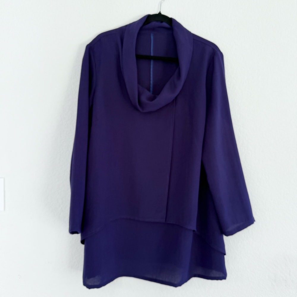 Fridaze 100% Linen Cowl Neck Purple Top